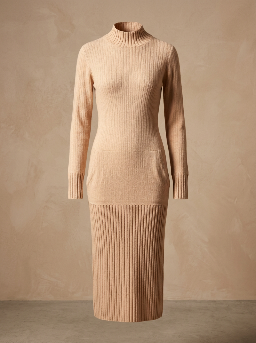 Beige Cashmere Knit Dress